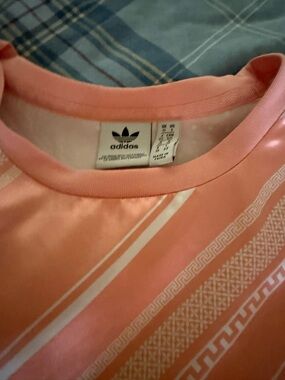adidas Coral Pink Crewneck dress with White Stripe Accents